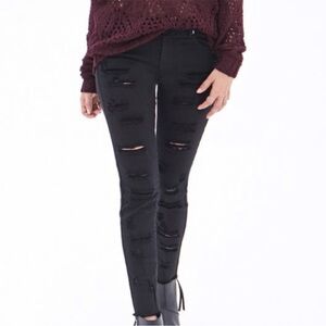 Black distressed ripped SKINNY JEANS distressed jeans pants crop jeans